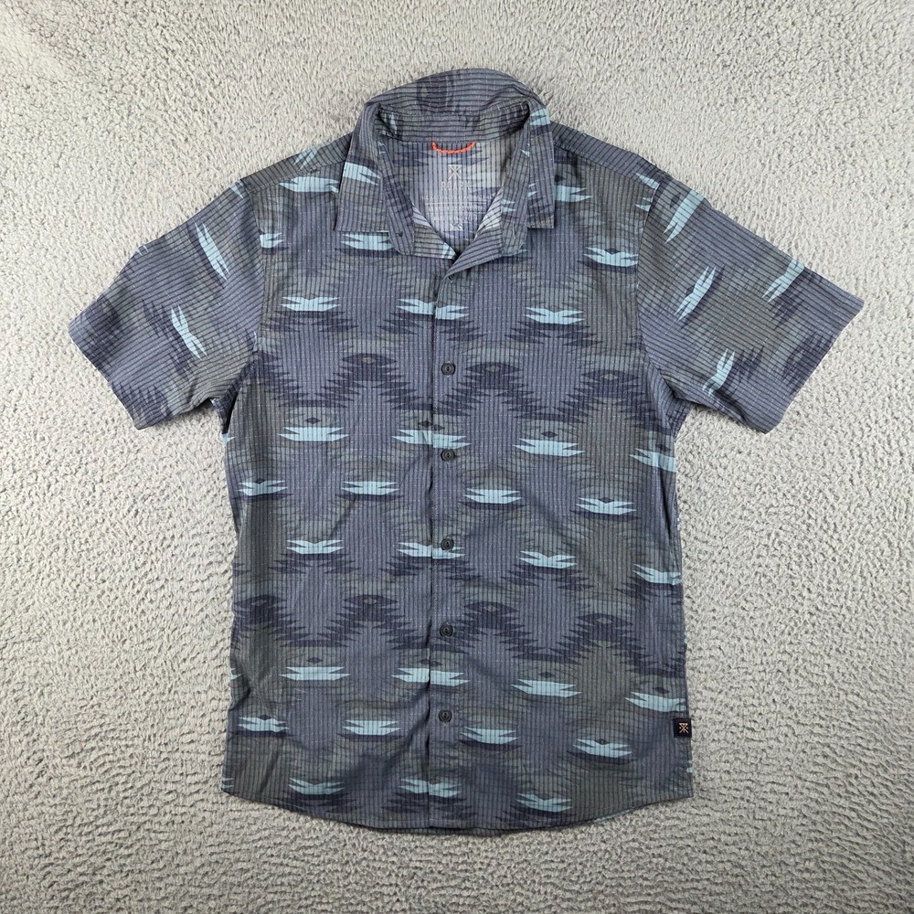 Roark Bless Up Shirt Mens XS Gray Geometric Perforated Breathable Button Down